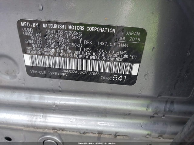 2019 MITSUBISHI OUTLANDER JA4AD2A33KZ007966 Photo 8