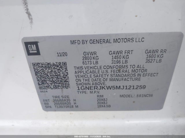 1GNERJKW5MJ121259 Chevrolet Traverse Fwd Rs