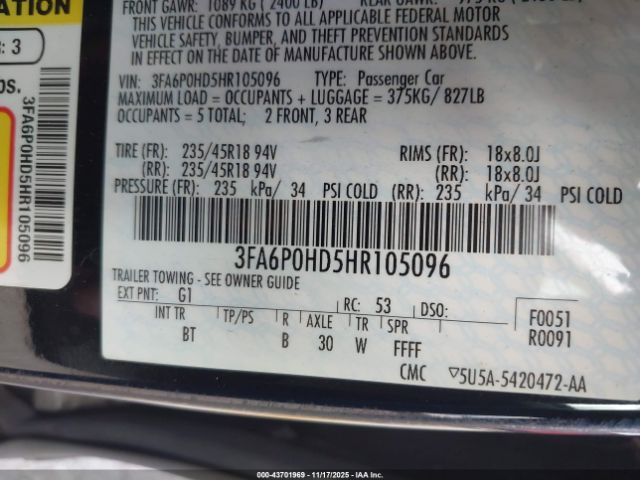 2017 FORD FUSION 3FA6P0HD5HR105096 Photo 8