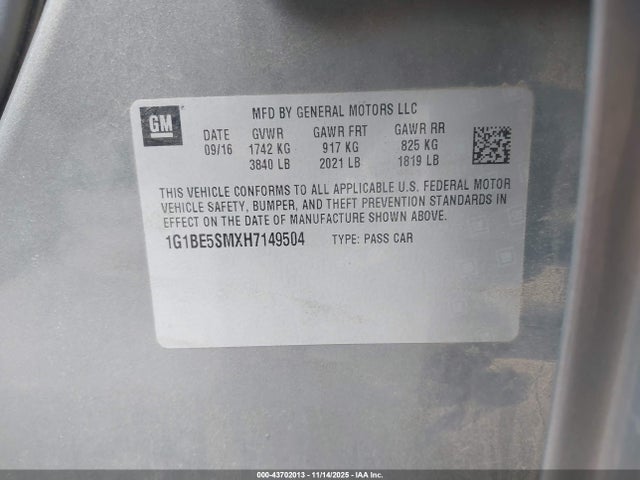 1G1BE5SMXH7149504 Chevrolet Cruze Lt Auto