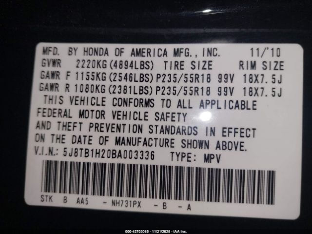 2011 ACURA RDX 5J8TB1H20BA003336 Photo 8