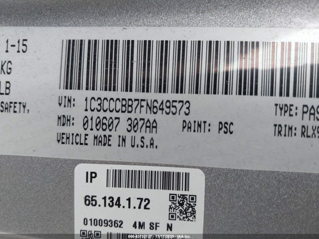 Aukcja sprzedaży 2015 Chrysler 200 S, vin: 1C3CCCBB7FN649573, numer aukcji: 43702127