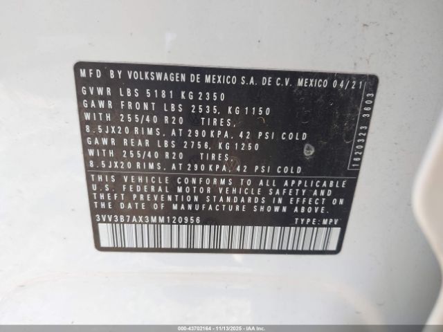 2021 VOLKSWAGEN TIGUAN 3VV3B7AX3MM120956 Photo 8