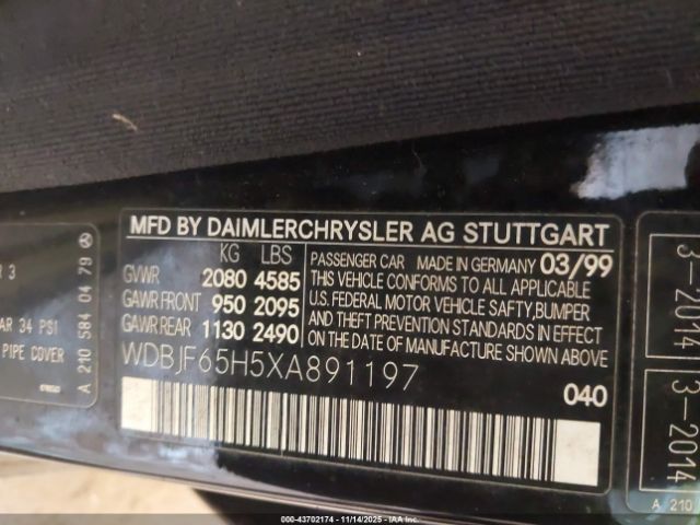 1999 MERCEDES-BENZ E 320 WDBJF65H5XA891197 Photo 8