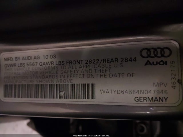 2004 AUDI ALLROAD WA1YD64B64N047946 Photo 8