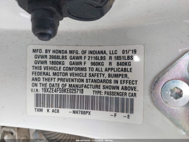 2019 HONDA INSIGHT 19XZE4F59KE025718 Photo 8