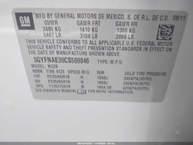 2012 CADILLAC SRX 3GYFNAE39CS509046 Photo 8