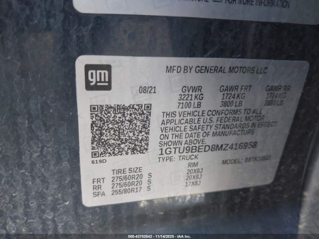 2021 GMC SIERRA 1500 1GTU9BED8MZ416958 Photo 8