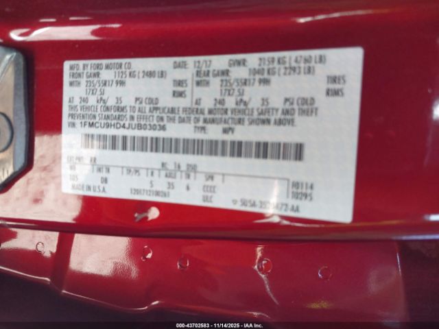 2018 FORD ESCAPE 1FMCU9HD4JUB03036 Photo 8