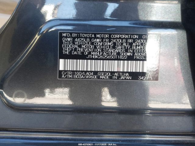 2006 LEXUS IS 250 JTHBK262565011822 Photo 8