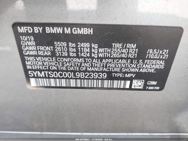2020 Bmw X3 M Competition მანქანა იყიდება აუქციონზე, vin: 5YMTS0C00L9B23939, აუქციონის ნომერი: 43702641