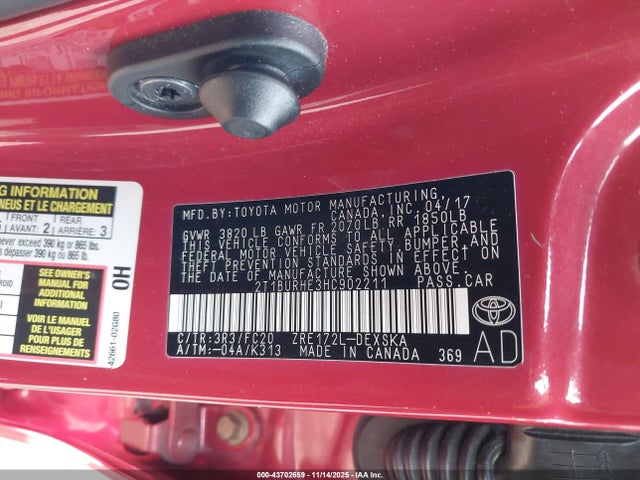 Toyota COROLLA SE 2017 2T1BURHE3HC902211 Image 9