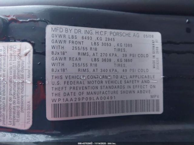 2009 PORSCHE CAYENNE WP1AA29P09LA00491 Photo 8