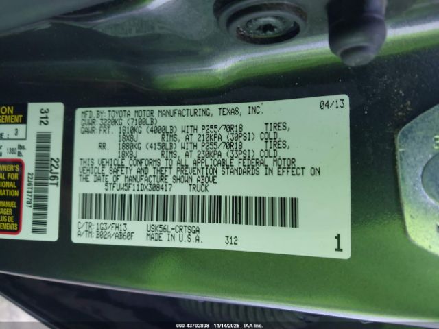 2013 TOYOTA TUNDRA 5TFUW5F11DX308417 Photo 8