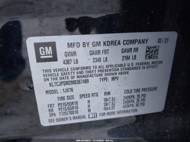 2021 CHEVROLET TRAX KL7CJPSM2MB367489 Photo 8