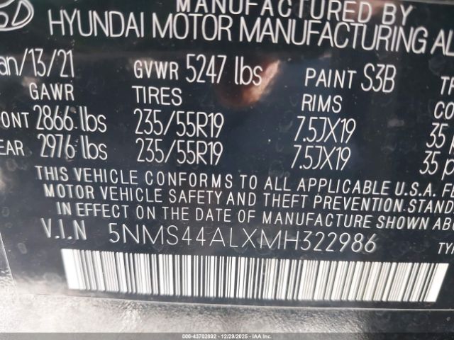 2021 HYUNDAI SANTA FE 5NMS44ALXMH322986 Photo 8