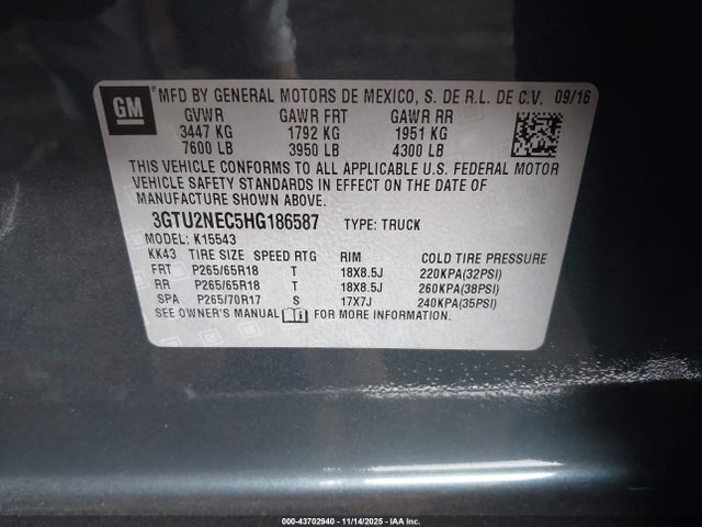 3GTU2NEC5HG186587 GMC Sierra 1500 Slt