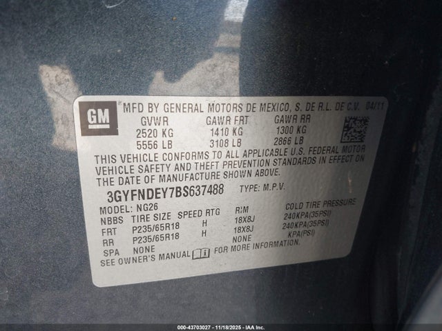 2011 CADILLAC SRX 3GYFNDEY7BS637488 Photo 8
