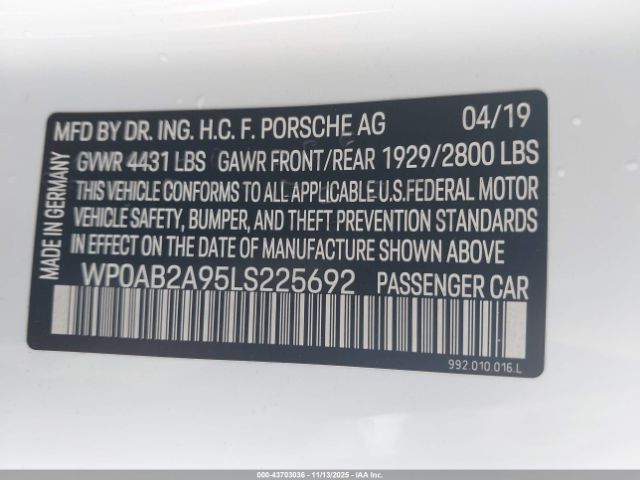 2020 PORSCHE 911 WP0AB2A95LS225692 Photo 8