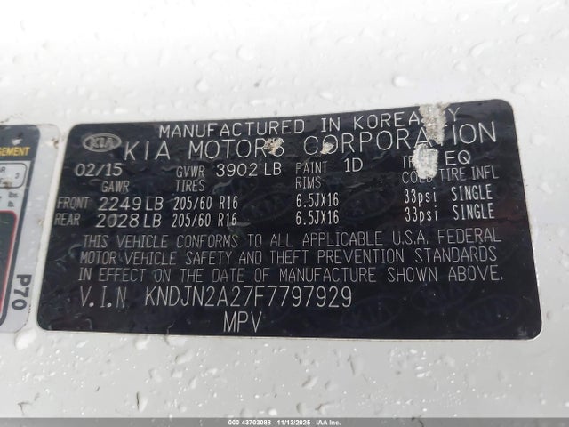 Продаж на аукціоні авто 2015 Kia Soul, vin: KNDJN2A27F7797929, номер лоту: 43703088