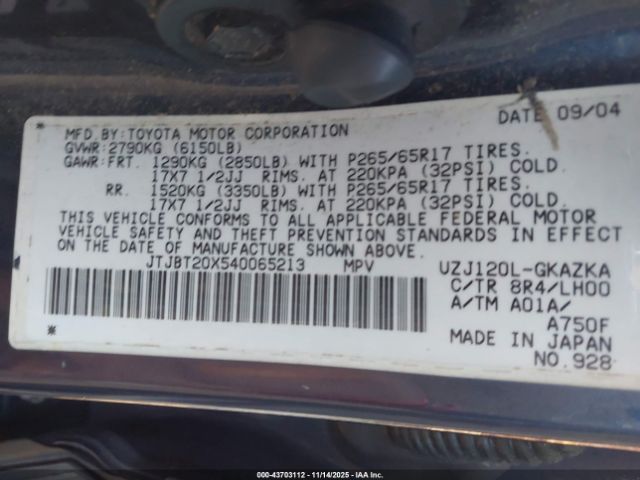 2004 LEXUS GX 470 JTJBT20X540065213 Photo 8