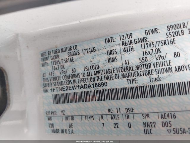 2010 FORD E-250 1FTNE2EW1ADA18890 Photo 8