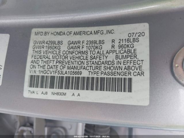 2020 HONDA ACCORD 1HGCV1F53LA105669 Photo 8