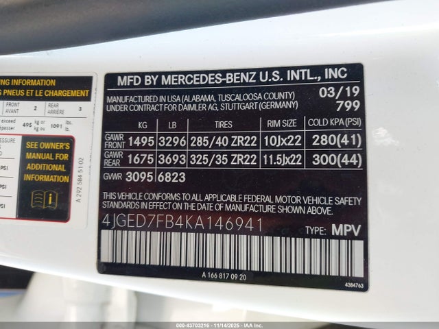 4JGED7FB4KA146941 Mercedes-Benz Amg Gle 63 Coupe S 4matic