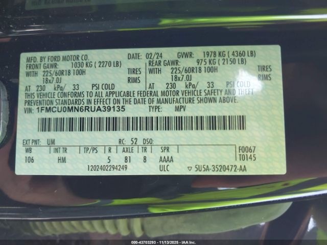 2024 FORD ESCAPE 1FMCU0MN6RUA39135 Photo 8