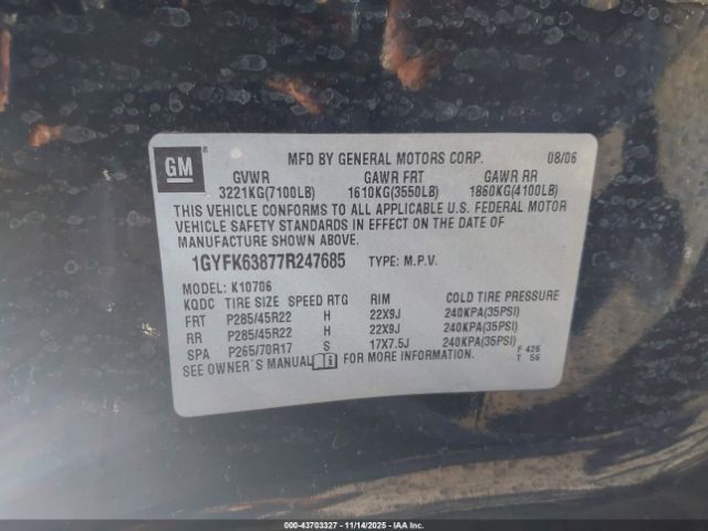 2007 CADILLAC ESCALADE 1GYFK63877R247685 Photo 8