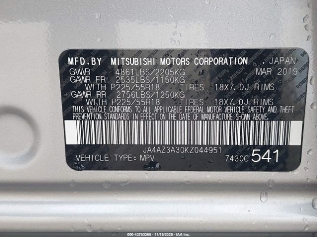 2019 MITSUBISHI OUTLANDER JA4AZ3A30KZ044951 Photo 8