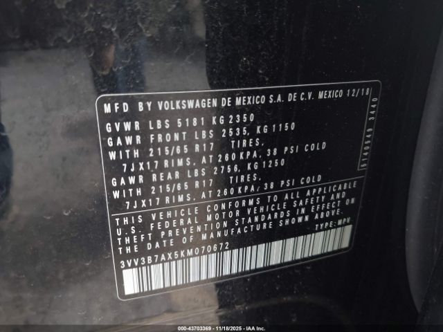 2019 VOLKSWAGEN TIGUAN 3VV3B7AX5KM070672 Photo 8