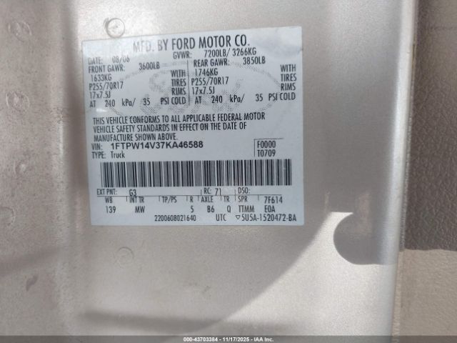 2007 FORD F-150 1FTPW14V37KA46588 Photo 8
