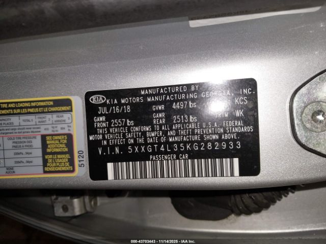 2019 KIA OPTIMA 5XXGT4L35KG282933 Photo 8