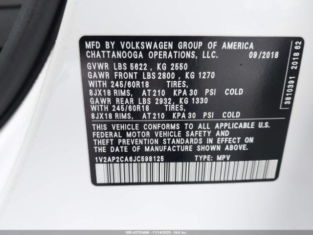 2018 VOLKSWAGEN ATLAS 1V2AP2CA6JC598125 Photo 8