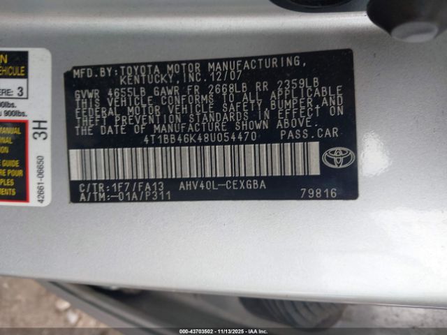 2008 TOYOTA CAMRY HYBRID 4T1BB46K48U054470 Photo 8