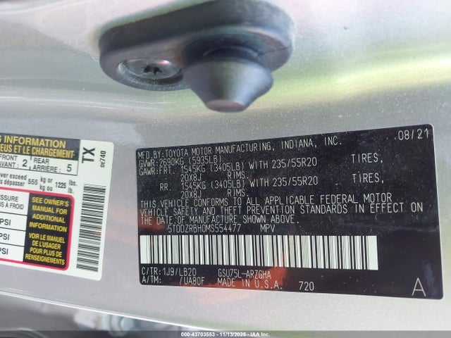 Toyota Highlander Limited 2021 5TDDZRBH0MS554477 Image 9