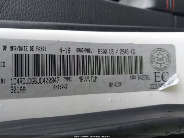 2018 DODGE DURANGO 1C4RDJDG6JC400847 Photo 8