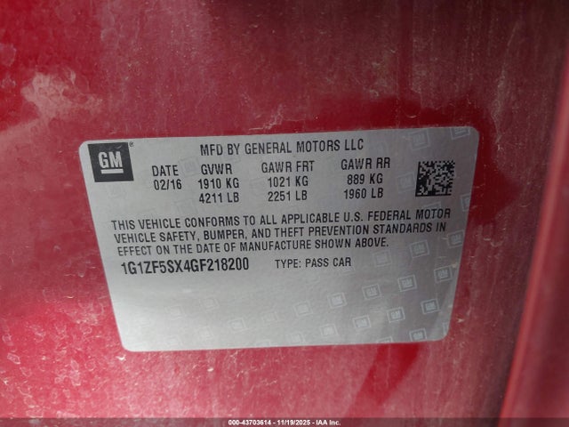 1G1ZF5SX4GF218200 Chevrolet MALIBU 2LT