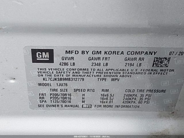 2021 CHEVROLET TRAX KL7CJKSB9MB312779 Photo 8