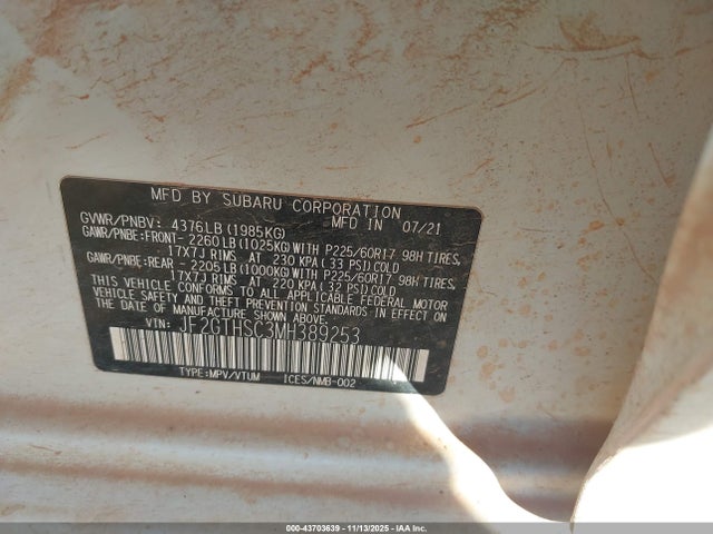 Subaru Crosstrek Sport 2021 JF2GTHSC3MH389253 Image 9
