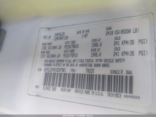 1997 DODGE DAKOTA 1B7GL23Y6VS207961 Photo 8