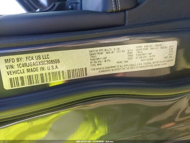 2025 JEEP GRAND CHEROKEE 1C4RJGAGXSC308559 Photo 8
