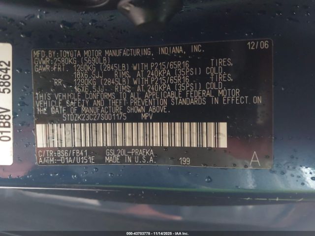 2007 TOYOTA SIENNA 5TDZK23C27S001175 Photo 8