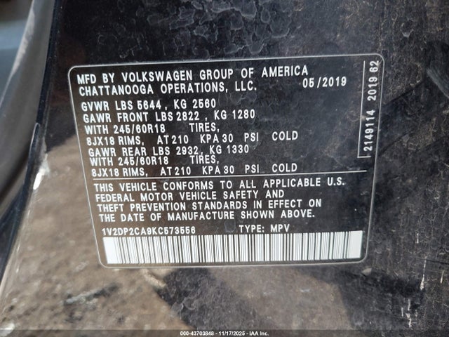 1V2DP2CA9KC573556 Volkswagen Atlas 2.0t Se