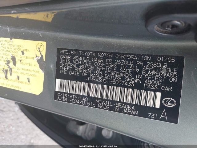 2005 LEXUS ES 330 JTHBA30G155097433 Photo 8