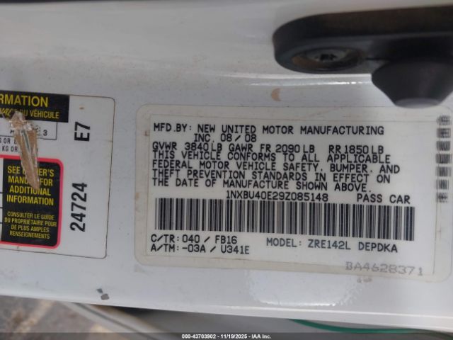 2009 TOYOTA COROLLA 1NXBU40E29Z085148 Photo 8