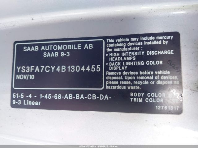 2011 SAAB 9-3 YS3FA7CY4B1304455 Photo 8