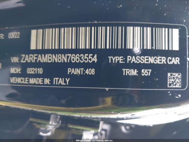 2022 ALFA ROMEO GIULIA ZARFAMBN8N7663554 Photo 8