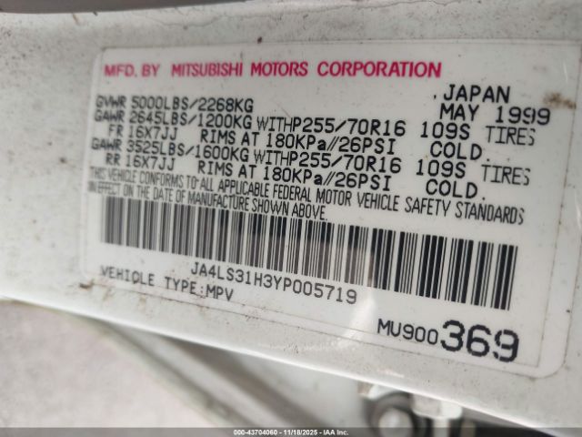 2000 MITSUBISHI MONTERO SPORT JA4LS31H3YP005719 Photo 8